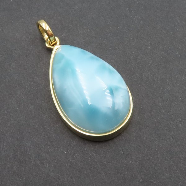 Larimar i srebro złocone - zawieszka łza