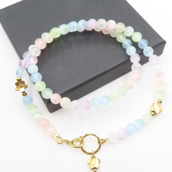 Selenit pastelowy i srebro złocone - naszyjnik choker 45cm