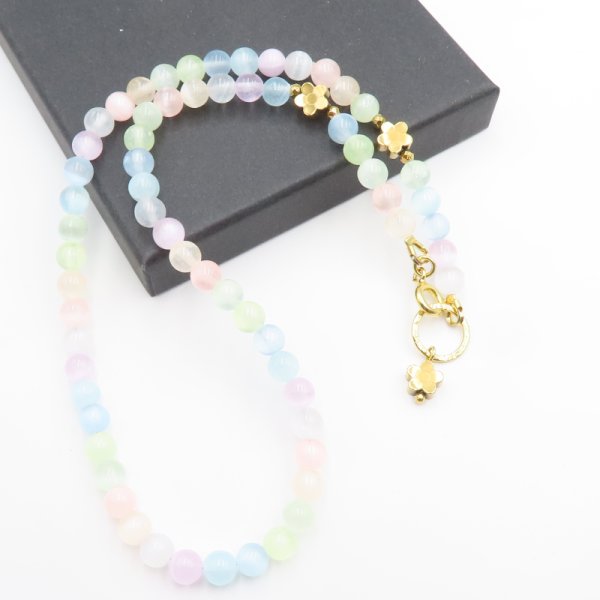 Selenit pastelowy i srebro złocone - naszyjnik choker 45cm
