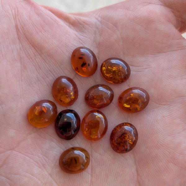Bursztyn koniakowy kaboszony owalne 12x10 mm – pakiet 10 szt.