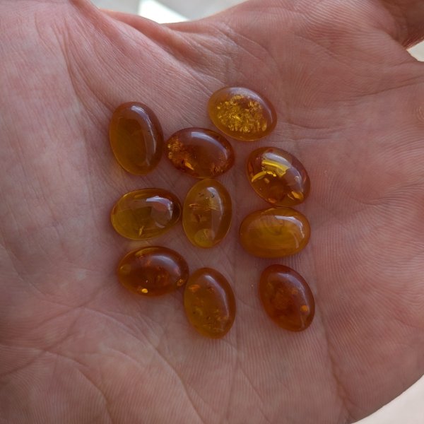 Bursztyn koniakowy kaboszony owalne 14x10 mm – pakiet 10 szt.
