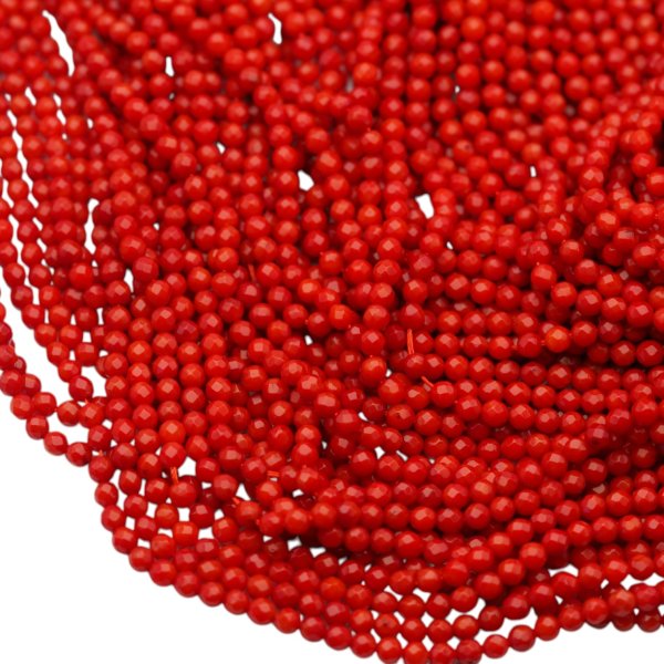 Koral czerwony fasetowany kulka 3 mm (sznur 38 cm)