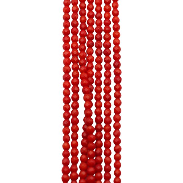 Koral czerwony fasetowany kulka 3 mm (sznur 38 cm)