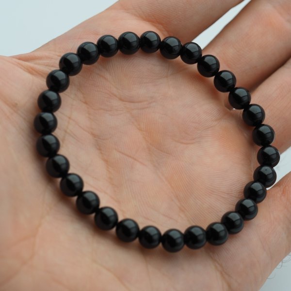 Bransoletka z czarnego Turmalinu – elastyczna, kulki 6,5 mm