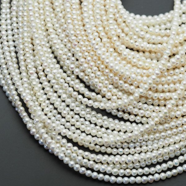 Perły Naturalne Hodowane białe ryż 3-3,5 mm nr 465 mm (sznur 38 cm)