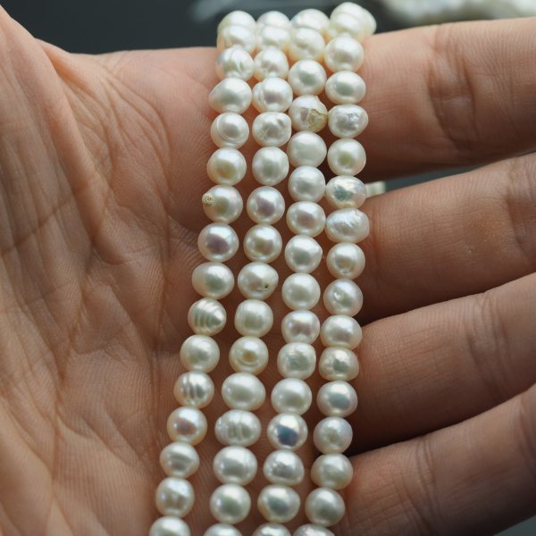 Perły Naturalne Hodowane białe 5-6 mm nr 466 mm (sznur 37,5 cm)