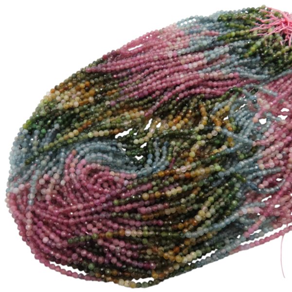 Turmalin kolorowy fasetowany kulki 3 mm (sznur 39 cm)