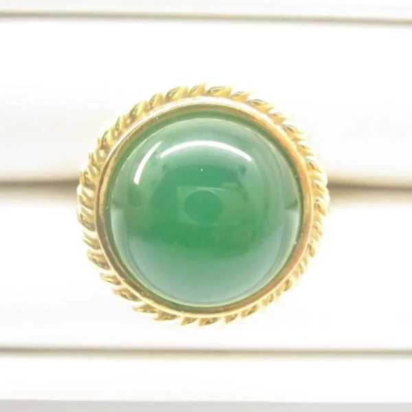 Agat zielony w srebrze złoconym - pierścionek (Rozmiar Jubilerski  16, 17, 18) z regulacją