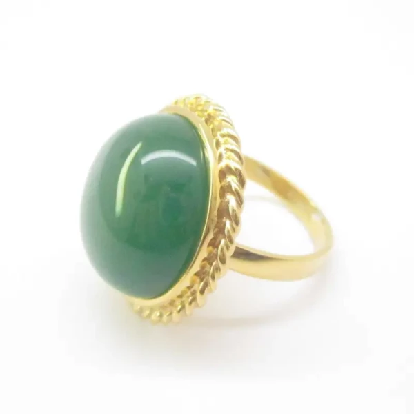 Agat zielony w srebrze złoconym - pierścionek (Rozmiar Jubilerski 17 lub 18) z regulacją