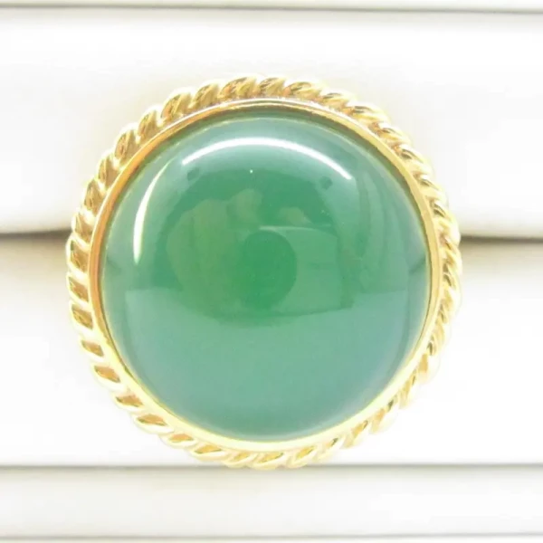Agat zielony w srebrze złoconym - pierścionek (Rozmiar Jubilerski 17 lub 18) z regulacją