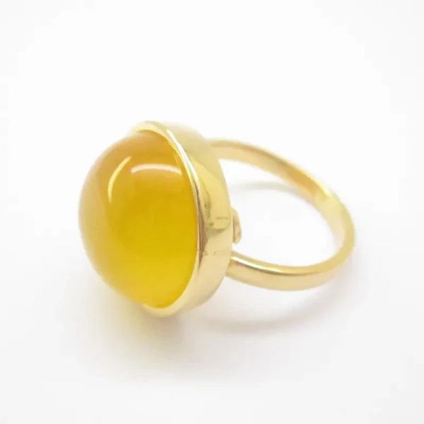 Agat żółty w srebrze złoconym - pierścionek (Rozmiar Jubilerski 14 lub 18) z regulacją