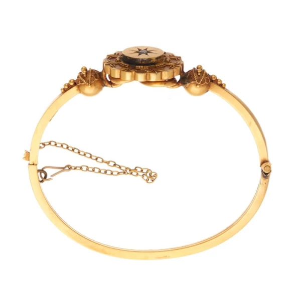 Antyczna bransoletka - 15 karatowe złoto z brylantem (XIX wiek)