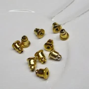 Baranki metalowe w kolorze złotym z silikonem - zatyczki do kolczyków (para)