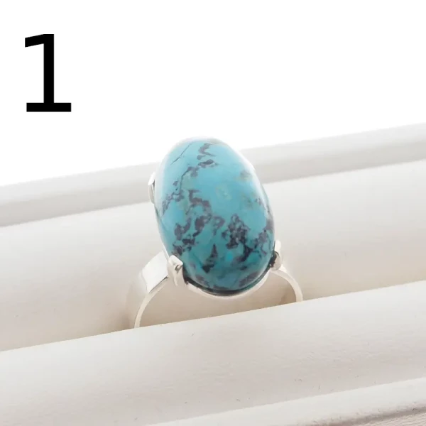 Chryzokola i srebro rodowane - pierścionek owal (Rozmiar Jubilerski 15) z regulacją (różne kamienie do wyboru)
