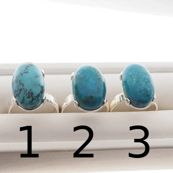 Chryzokola i srebro rodowane - pierścionek owal (Rozmiar Jubilerski 15) z regulacją (różne kamienie do wyboru)