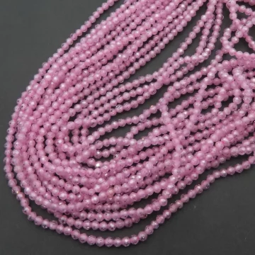 Cyrkon syntetyczny różowy - fasetowane kulki 2 mm (sznur) 