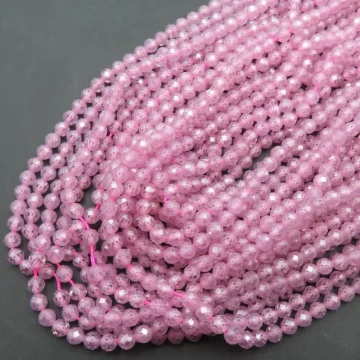 Cyrkon syntetyczny różowy - fasetowane kulki 4 mm (sznur) 