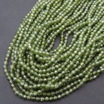 Cyrkon syntetyczny zielony - fasetowane kulki 3 mm (sznur) 