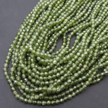 Cyrkon syntetyczny zielony - fasetowane kulki 3 mm (sznur) 