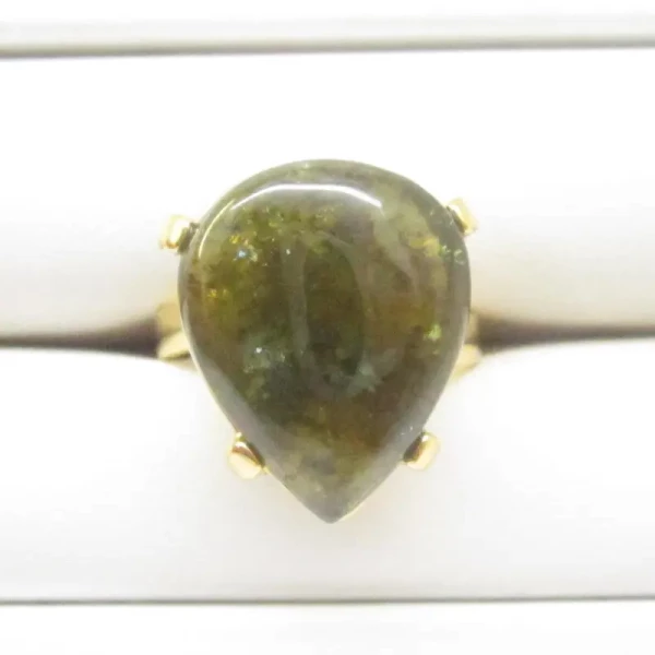 Granat Zielony i srebro złocone - pierścionek łza - (rozmiar jubilerski 15) +/- 2 rozmiary regulacji