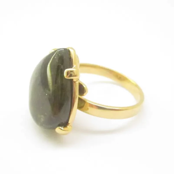 Granat Zielony i srebro złocone - pierścionek łza - (rozmiar jubilerski 15) +/- 2 rozmiary regulacji