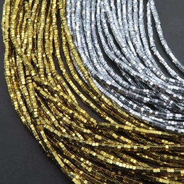 Hematyt srebrny lub złoty fasetowany sześciobok 2x1 mm (sznur)