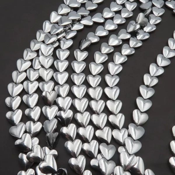Hematyt srebrny serce 10mm (sznur)