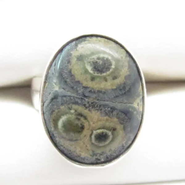 Jaspis i srebro - komplet: pierścionek (Rozmiar Jubilerski 14) i zawieszka owal i okrąg