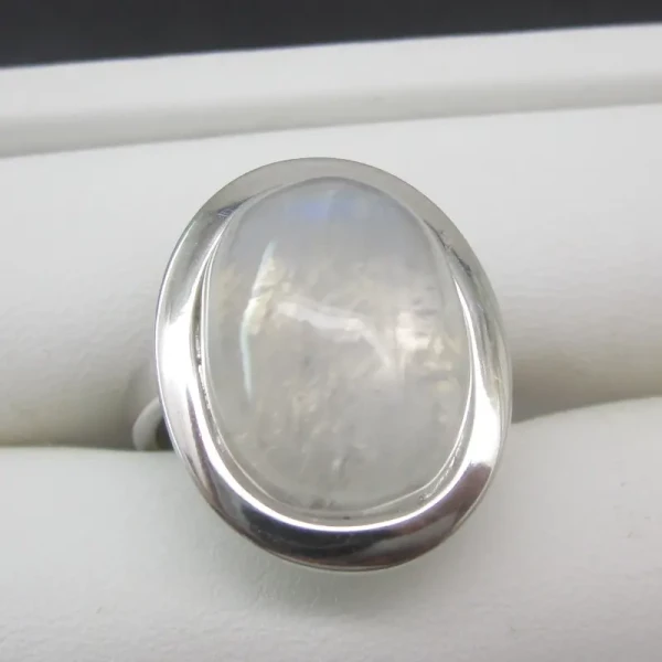 Kamień Księżycowy i srebro rodowane - pierścionek owal (Rozmiar Jubilerski 14) z regulacją
