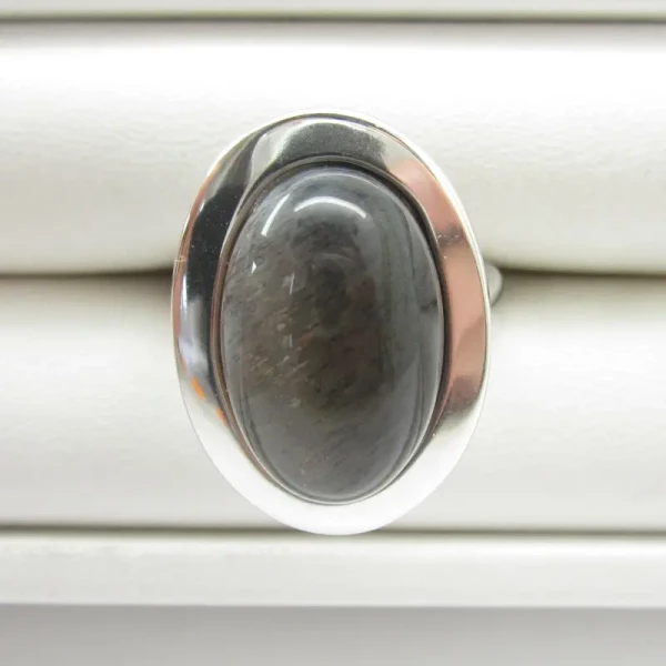 Kamień Słoneczny i srebro rodowane - pierścionek owal (Rozmiar Jubilerski 15) z regulacją