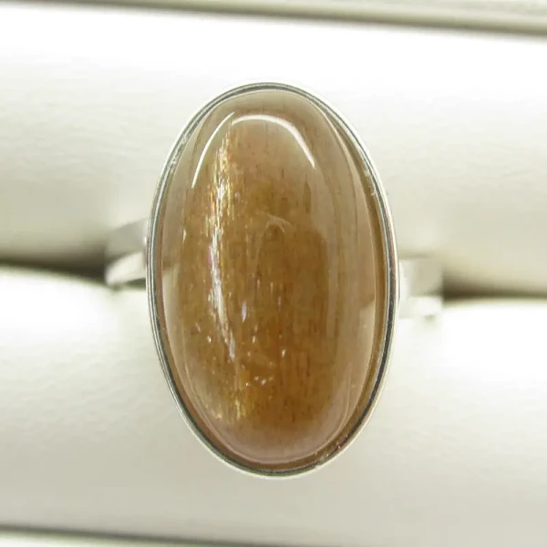 Kamień Słoneczny i srebro rodowane - pierścionek owal (Rozmiar Jubilerski 15) z regulacją