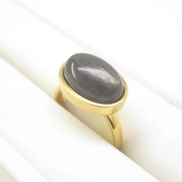 Kamień Słoneczny i srebro złocone - pierścionek owal (Rozmiar Jubilerski 14)