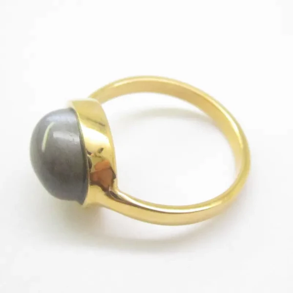 Kamień Słoneczny i srebro złocone - pierścionek owal (Rozmiar Jubilerski 15)