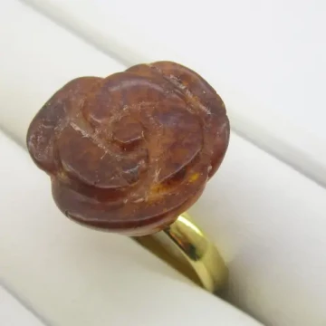 Koniakowy Bursztyn i srebro złocone - pierścionek róża