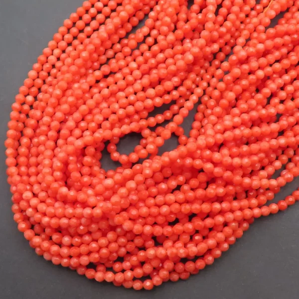 Koral pomarańczowy fasetowany kulki 3 mm (sznur)