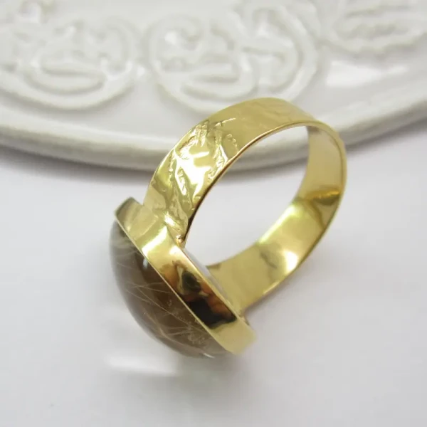 Kwarc Rutylowy ze złotą nitką i srebro złocone - pierścionek łezka (Rozmiar Jubilerski 16)