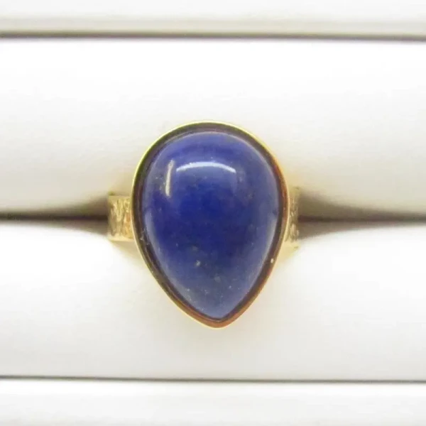 Lapis Lazuli i srebro złocone - pierścionek łza - (rozmiar jubilerski 13) +/- 2 rozmiary regulacji
