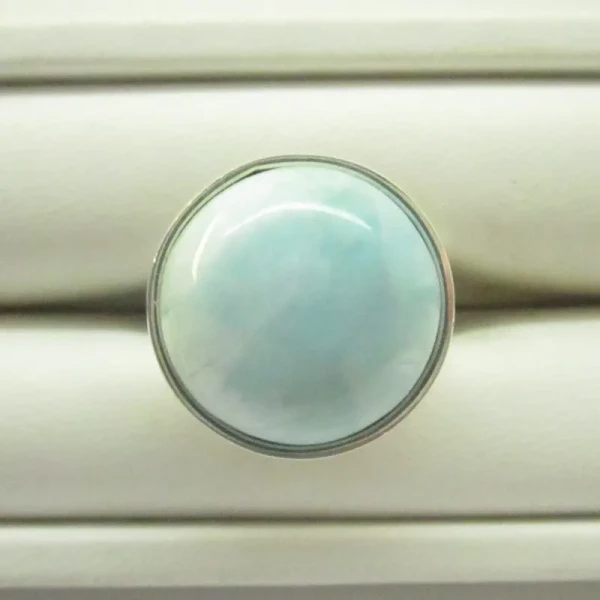 Larimar i srebro - pierścionek okrągły - (rozmiar jubilerski 18) +/- 2 rozmiary regulacji