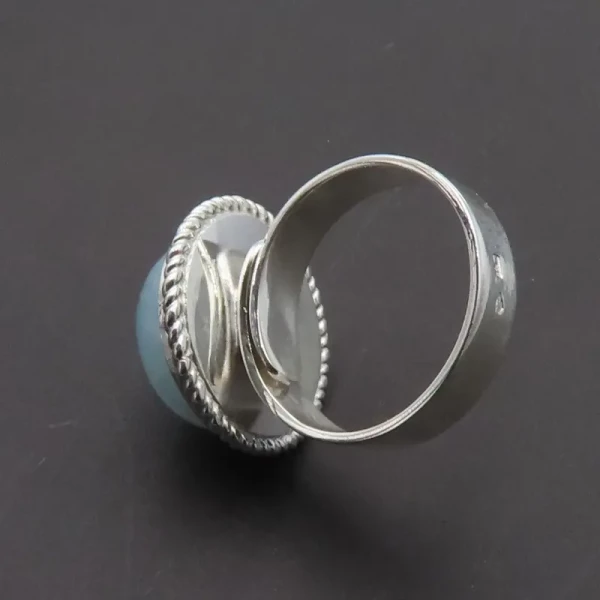 Larimar i srebro - pierścionek okrągły - (rozmiar jubilerski 16) +/- 2 rozmiary regulacji