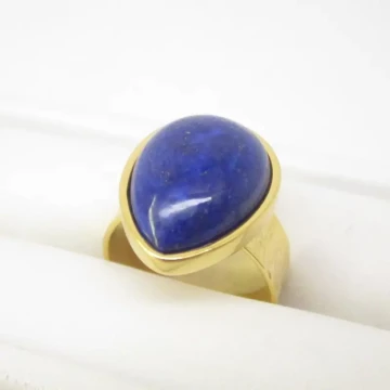 Lapis Lazuli i srebro złocone - pierścionek łza - (rozmiar jubilerski 16) +/- 2 rozmiary regulacji