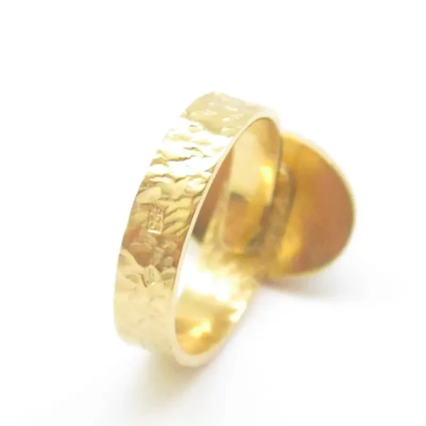 Malachit w złoconym srebrze młotkowanym - pierścionek (Rozmiar Jubilerski 16) z regulacją