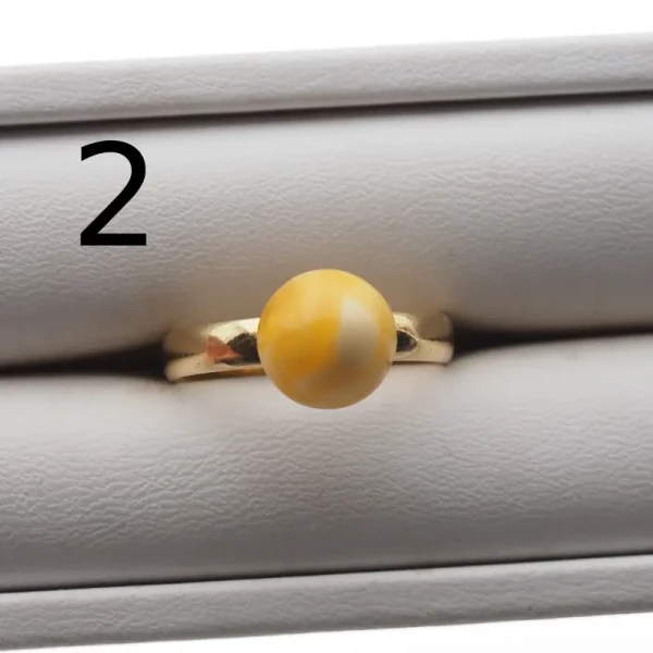 Mleczny Bursztyn i srebro złocone - pierścionek koło z regulacją (różne kamienie i rozmiary)