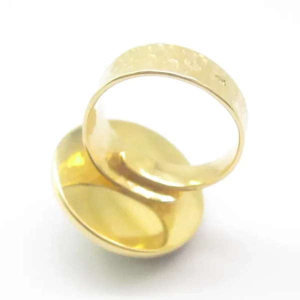 Onyks fasetowany w młotkowanym srebrze złoconym - pierścionek (Rozmiar Jubilerski 19 lub 20) z regulacją