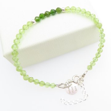 Peridot, diopsyd i srebro  - bransoletka 17cm + regulacja 