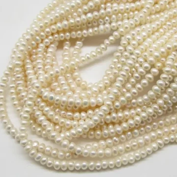 Perły Naturalne Hodowane białe button 5x4mm(sznurek)