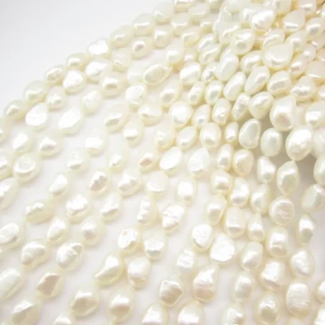 Perły Naturalne Hodowane białe 9-13x7-8 mm (sznurek)