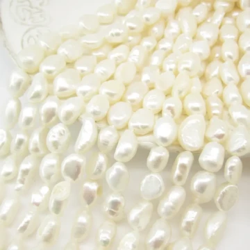 Perły Naturalne Hodowane białe 9-10x7-8 mm ryż (sznurek)