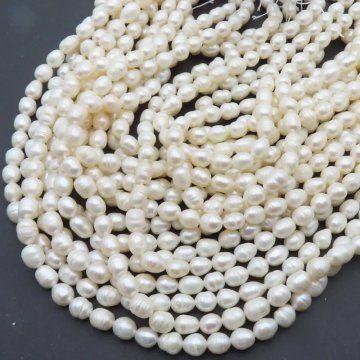 Perły Naturalne Hodowane białe ryż 6-7 mm (sznur)