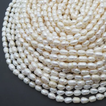 Perły Naturalne Hodowane białe ryż 7-8 mm (sznur)