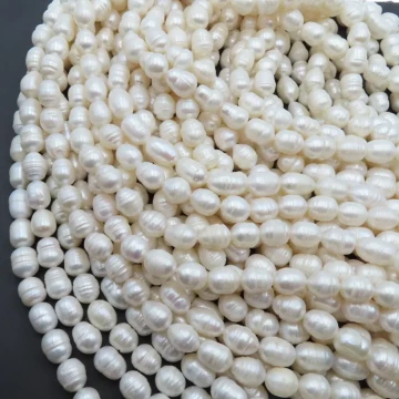 Perły Naturalne Hodowane białe ryż 10-11 mm (sznur)